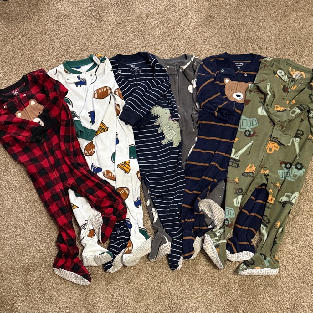 Carter's Kids Footies in Red, White, Blue, Gray, and Green